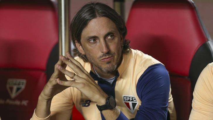 Sao Paulo coach Luis Zubeldia watching his Brazilian side in action